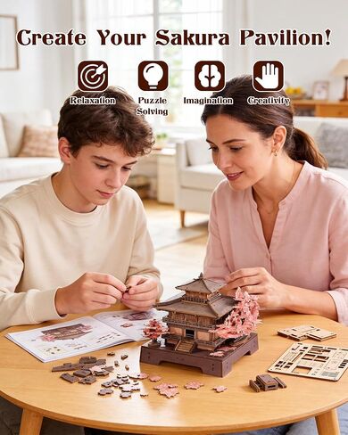 أحجية خشبية ثلاثية الأبعاد من Rolife، نموذج معماري ياباني DIY ومجموعة بناء منزل مصغر للبالغين، 235 قطعة من ألغاز الحرف الخشبية، ديكور منزلي على شكل زهرة الكرز للمراهقين والبالغين in Kuwait