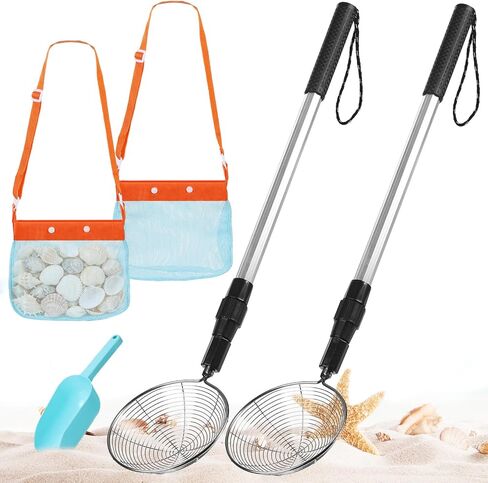 2 Pack Sand Sifter for Beach Shell Scooper with Seashell Bag and Sand Shovel Adjustable Shark Teeth Sifter Shelling Tools for Beach Seashell Collecting and Beachcombing in Kuwait