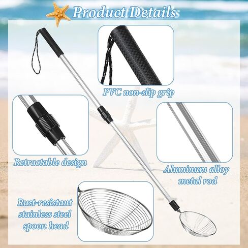 2 Pack Sand Sifter for Beach Shell Scooper with Seashell Bag and Sand Shovel Adjustable Shark Teeth Sifter Shelling Tools for Beach Seashell Collecting and Beachcombing in Kuwait
