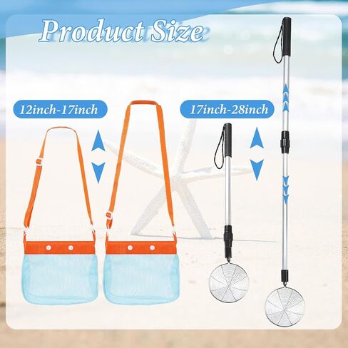 2 Pack Sand Sifter for Beach Shell Scooper with Seashell Bag and Sand Shovel Adjustable Shark Teeth Sifter Shelling Tools for Beach Seashell Collecting and Beachcombing in Kuwait