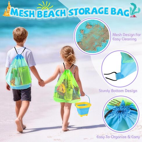 FHOZGECY Beach Sand Toys, 2 Trucks, 2 Collapsible Buckets, Sand Molds, Farm Animals, Upgrade Tools, Mesh Bag, Indoor Outdoor Play Set for Kids Ages 3-12, Multi‑Scene Play for Summer Travel Beach Games in Kuwait