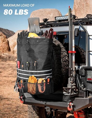 JOYTUTUS Spare Tire Trash Bag, Fits 40" Tire 31 Gallons Overland Series Larger Capacity Cargo Spare Tire Storage Bag, Off-Road Camping Recovery Gear Firewood for Wrangler Truck SUV in Kuwait