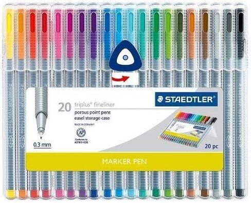 أقلام تحديد نقطة مسامية من Staedtler Triplus Fineliner حقيبة تخزين بحامل 0.3 مم ألوان متنوعة (20 قطعة) in Kuwait