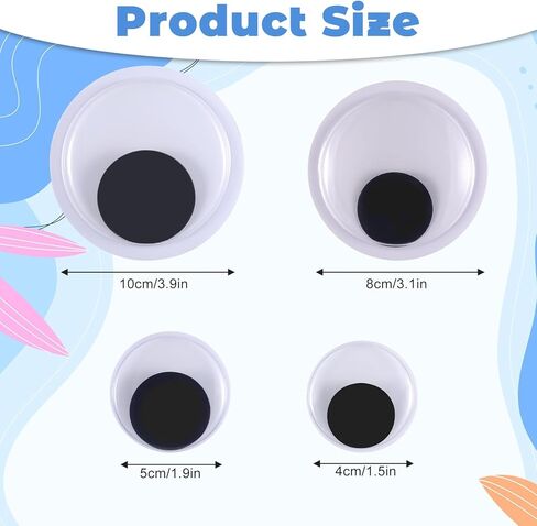 cobee 8 Pcs Large Wiggle Googly Eyes, Self Adhesive Wiggle Eyes Black White Googly Eye Large Black Plastic Eye for DIY Crafts Decoration(1.5/2/3/4inch) in Kuwait