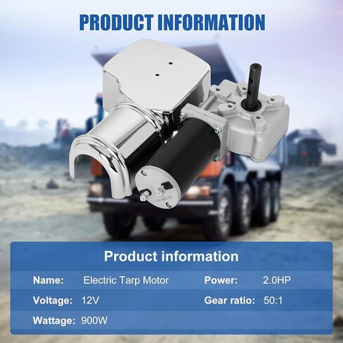 محرك قماش القنب بقوة 900 وات مع غطاء من الكروم، 12 فولت 2.0 حصان 50: 1، محرك قماش القنب البديل العالمي لشاحنة قلابة، مناسب لشاحنات النقل والشاحنات الثقيلة (حرب سنة واحدة) in Kuwait