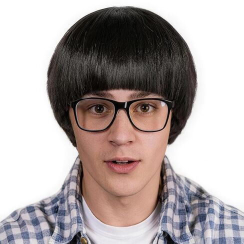 BESTBEL +Hair Cap Black Bowl Cut Wig for Men Mushroom Wig Short Black Wig with Bangs Funny Wig Synthetic Wigs for Halloween Party Cosplay Movie Costume in Saudi Arabia