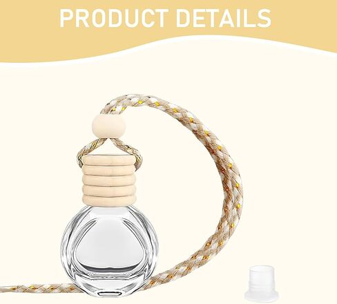 80 قطعة من زجاجات معطر هواء السيارة المعلقة مع غطاء خشبي، زجاجة عطر زجاجية فارغة، زجاجة عطر معطرة شفافة وحامل قلادة (8 أنماط) in Kuwait