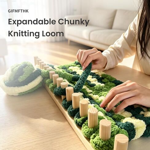 GIFMFTHK Chunky Knitting Loom Kit -30 Inches Adjustable Solid Wood Loom for Blankets, Expandable to 60/90/120 Inches for Oversized Throws, Hand Knitting Board for Chunky Yarn, Beginner DIY Craft Kit in Kuwait