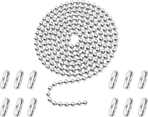 120-inch Extra Long Pull Chain Extension, Rust-Proof 3MM Stainless Steel Beaded Chain, Fan Pull Chain Light Pull Chain Replacement Kit, Includes 12 Connectors, Silver in Kuwait