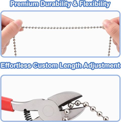 120-inch Extra Long Pull Chain Extension, Rust-Proof 3MM Stainless Steel Beaded Chain, Fan Pull Chain Light Pull Chain Replacement Kit, Includes 12 Connectors, Silver in Kuwait