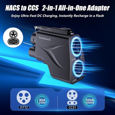 محول NACS 2 في 1 الجديد إلى CCS1/J1772 لعام 2026: شحن 500A1000VDC و80A250VAC للمركبات الكهربائية غير Tesla، متوافق مع شاحن Tesla Supercharger V3/V4، الوجهة وشواحن الهاتف المحمول، IP65، التوصيل والتشغيل. in Kuwait