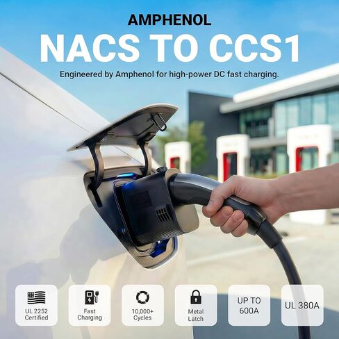 محول Amphenol NACS إلى CCS1 - معتمد من UL 2252 - شحن سريع يصل إلى 600 أمبير في شاحن Tesla الفائق - متوافق مع Ford وRivian وGM وVolvo وPolestar EVs - قفل أمان Interlock - SAE J3400-1- in Kuwait