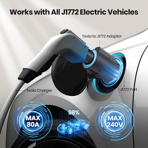 Mavulo for Tesla to J1772 EV محول شاحن 19KW شحن سريع 80A/240V، محول NACS يناسب موصلات جدار Tesla / شاحن الوجهة / موصلات الهاتف المحمول، حل شحن EV للمنزل والسفر in Kuwait