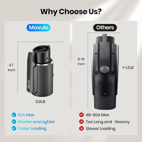 Mavulo for Tesla to J1772 EV محول شاحن 19KW شحن سريع 80A/240V، محول NACS يناسب موصلات جدار Tesla / شاحن الوجهة / موصلات الهاتف المحمول، حل شحن EV للمنزل والسفر in Kuwait