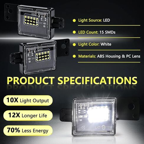 2 قطعة أضواء لوحة ترخيص LED متوافقة مع 2014-2025 تشيفي سيلفرادو جي إم سي سييرا 1500 2500HD 3500HD مجموعة مصابيح LED الخلفية 6000K أبيض in Kuwait