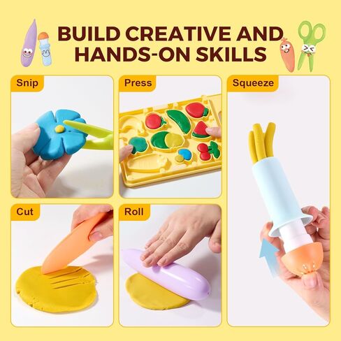 Jar Melo Wheat Modeling Dough Tool Set for Kids Ages 3+, 4 Colors Wheat Dough with 13 Farm Tools, Dough Tools Set with Cutters, Roller, Safety Scissors & Board, Preschool Arts & Crafts Gift in Kuwait
