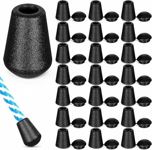 50 Pack Paracord Ends Caps, Black Cord Ends Bell Stopper with Lid Lock Drawstrings Rope Cords Lock Replacement for Shoelace Clothes Sportswear Windbreaker Drawstrings in Kuwait