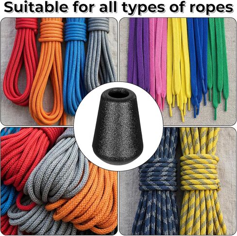 50 Pack Paracord Ends Caps, Black Cord Ends Bell Stopper with Lid Lock Drawstrings Rope Cords Lock Replacement for Shoelace Clothes Sportswear Windbreaker Drawstrings in Kuwait