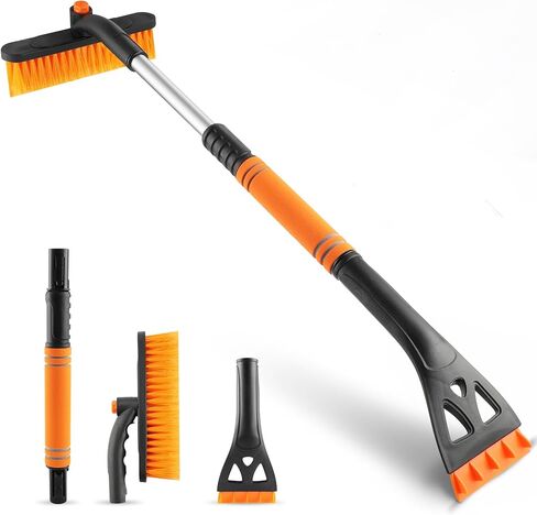 LivTee Ice Scraper and Snow Brush for Car Windshield, 32" Extendable Snow Removal Tool with 360° Rotating Brush, Orange in Kuwait