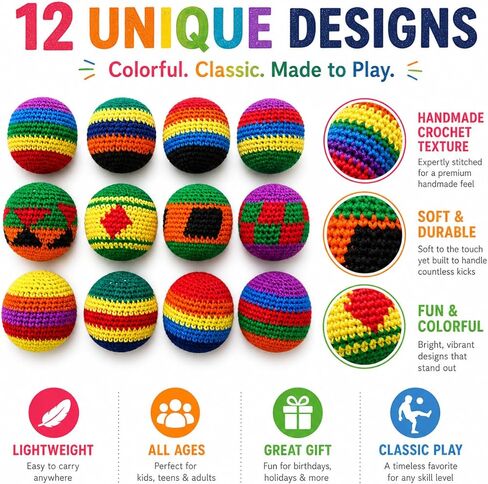 Knitted Footbags Set - Colorful Crochet Foot Bag Kick Balls for Adults and Beginners, Small Kick Sack for Juggling Practice, Indoor Outdoor Games, Party Favors and Group Play in Kuwait