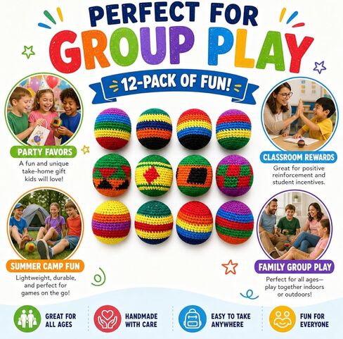 Knitted Footbags Set - Colorful Crochet Foot Bag Kick Balls for Adults and Beginners, Small Kick Sack for Juggling Practice, Indoor Outdoor Games, Party Favors and Group Play in Kuwait