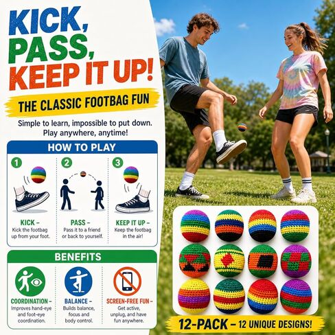 Knitted Footbags Set - Colorful Crochet Foot Bag Kick Balls for Adults and Beginners, Small Kick Sack for Juggling Practice, Indoor Outdoor Games, Party Favors and Group Play in Kuwait