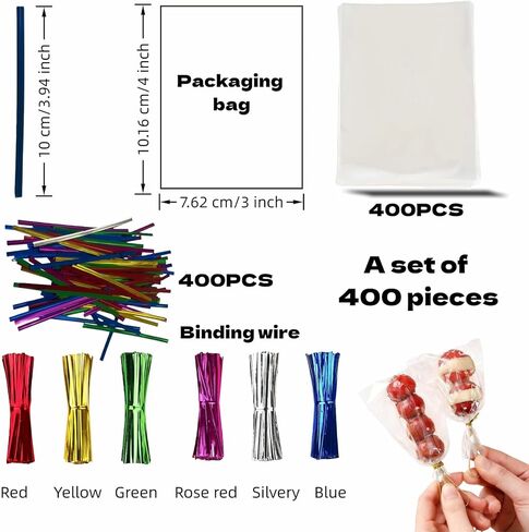 RyanDesign Clear Cellophane Treat Bags with Twist Ties, 3x4 Inches, Food Grade OPP Plastic Bags for Candy, Cake Pops, Cookies, Party Favors, 400 Pack in Kuwait