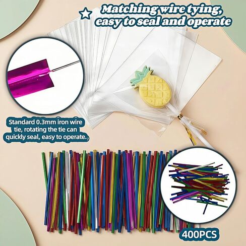RyanDesign Clear Cellophane Treat Bags with Twist Ties, 3x4 Inches, Food Grade OPP Plastic Bags for Candy, Cake Pops, Cookies, Party Favors, 400 Pack in Kuwait