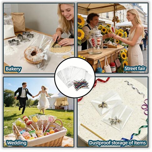 RyanDesign Clear Cellophane Treat Bags with Twist Ties, 3x4 Inches, Food Grade OPP Plastic Bags for Candy, Cake Pops, Cookies, Party Favors, 400 Pack in Kuwait