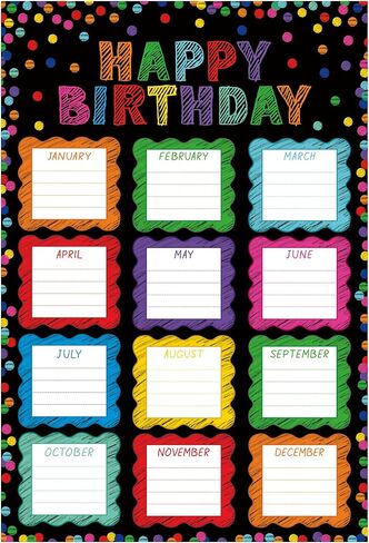 Happy Birthday Chart Poster for Classroom Reusable Chalkboard Birthday Calendar Posters Laminated Confetti Class Bulletin Board Decorations for Classroom Teacher Back to School Chalkboard Wall Decor in Kuwait