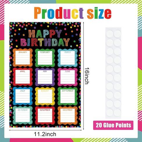 Happy Birthday Chart Poster for Classroom Reusable Chalkboard Birthday Calendar Posters Laminated Confetti Class Bulletin Board Decorations for Classroom Teacher Back to School Chalkboard Wall Decor in Kuwait