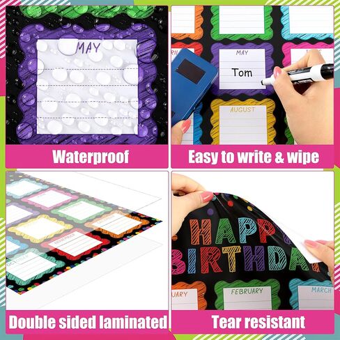 Happy Birthday Chart Poster for Classroom Reusable Chalkboard Birthday Calendar Posters Laminated Confetti Class Bulletin Board Decorations for Classroom Teacher Back to School Chalkboard Wall Decor in Kuwait
