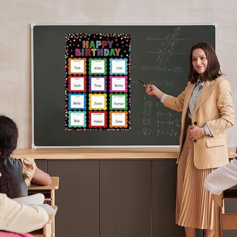 Happy Birthday Chart Poster for Classroom Reusable Chalkboard Birthday Calendar Posters Laminated Confetti Class Bulletin Board Decorations for Classroom Teacher Back to School Chalkboard Wall Decor in Kuwait