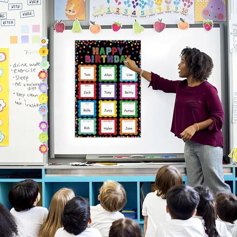 Happy Birthday Chart Poster for Classroom Reusable Chalkboard Birthday Calendar Posters Laminated Confetti Class Bulletin Board Decorations for Classroom Teacher Back to School Chalkboard Wall Decor in Kuwait