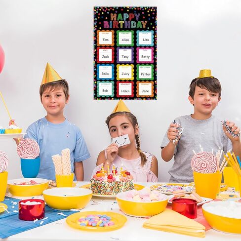 Happy Birthday Chart Poster for Classroom Reusable Chalkboard Birthday Calendar Posters Laminated Confetti Class Bulletin Board Decorations for Classroom Teacher Back to School Chalkboard Wall Decor in Kuwait