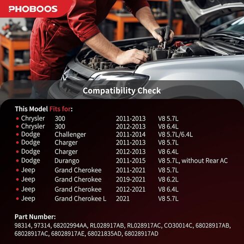 ضاغط تكييف الهواء PHOBOOS مع قابض متوافق مع جيب جراند شيروكي 2011-2021 ودودج تشارجر 2011-2013، دورانجو 2011-2015، تشالنجر وكرايسلر 300 - محرك V8 فقط، المرجع. 98314 in Kuwait