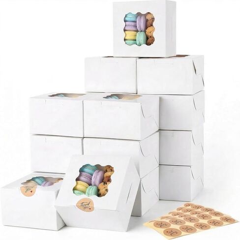 HANSGO 50Pcs Brown Bakery Boxes with Window, 4x4x2.4 Inches Cookie Boxes with Window Mini Cake Boxes Small Treat Boxes for Pastries, Dessert, Cookies, Pie, Donuts in Saudi Arabia