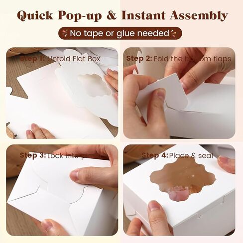 HANSGO 50Pcs Brown Bakery Boxes with Window, 4x4x2.4 Inches Cookie Boxes with Window Mini Cake Boxes Small Treat Boxes for Pastries, Dessert, Cookies, Pie, Donuts in Saudi Arabia