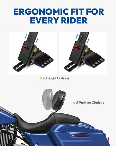 مسند ظهر للسائق قابل للتعديل، مسند ظهر للراكب مناسب لدراجة Harley Touring Street Glide Road Glide Electra Glide Road King CVO 1997-2024، أسود in Kuwait