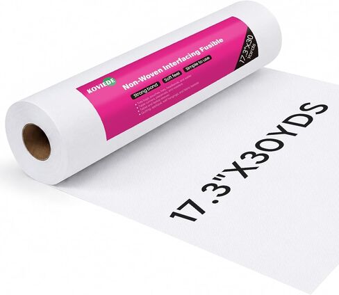 17.3" x 30 Yards Lightweight Single-Sided Iron-On Non-Woven Fusible Interfacing for Sewing, Quilting, Crafting, and Home Decor, White in Kuwait