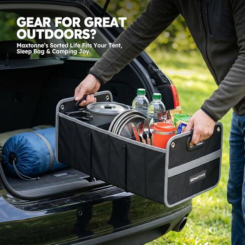 50L Car Trunk Organizer, Heavy-Duty 600D Oxford Collapsible Storage Box with 3-Compartments & Securing Straps, Foldable Organizer for SUV/Sedan/Truck, Car Accessories Storage in Kuwait