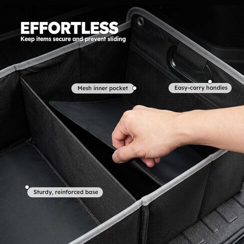 50L Car Trunk Organizer, Heavy-Duty 600D Oxford Collapsible Storage Box with 3-Compartments & Securing Straps, Foldable Organizer for SUV/Sedan/Truck, Car Accessories Storage in Kuwait