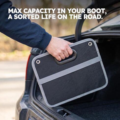50L Car Trunk Organizer, Heavy-Duty 600D Oxford Collapsible Storage Box with 3-Compartments & Securing Straps, Foldable Organizer for SUV/Sedan/Truck, Car Accessories Storage in Kuwait