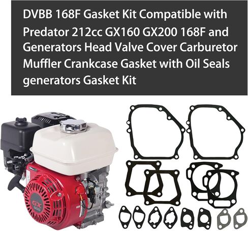 DVBB 168F Gasket Kit Compatible with Predator 212cc GX160 GX200 168F and Generators Head Valve Cover Carburetor Muffler Crankcase Gasket with Oil Seals generators Gasket Kit in Kuwait
