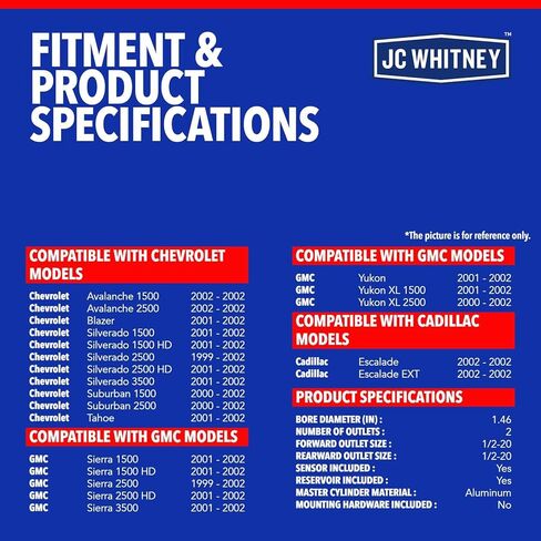 JC Whitney JFBAJCWBMC00020 Brake Master Cylinder - Compatible with Chevrolet Silverado 1500, Silverado 1500 HD 2500 3500, Tahoe, GMC Sierra 1500, Yukon, Cadillac Escalade - Bore: 1.457 inches in Kuwait
