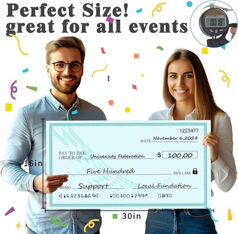 Reusable Giant-Check [16" x 30"] - Dry Erase Big Checks for Presentations, Oversized Checks for Presentation, Novelty Big Check, Giant Big Fake Check, Large-Checks for Presentations, Donation, Awards in Kuwait