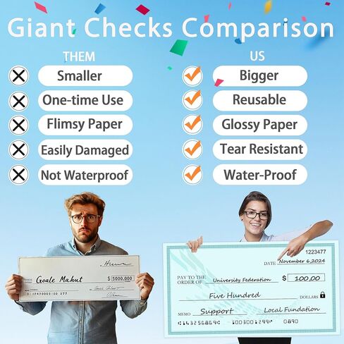 Reusable Giant-Check [16" x 30"] - Dry Erase Big Checks for Presentations, Oversized Checks for Presentation, Novelty Big Check, Giant Big Fake Check, Large-Checks for Presentations, Donation, Awards in Kuwait