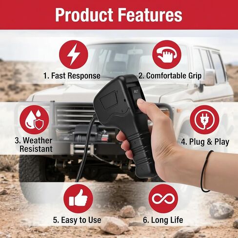 83665 وحدة تحكم عن بعد للونش ذات 5 دبابيس متوافقة مع WARN M8000 M10000 M12000 VR12000 Zeon 10S تحكم محمول مع كابل على شكل حرف D بطول 12 قدم، قبضة مريحة لعربة Ford Dodge Ram Power Wagon in Kuwait