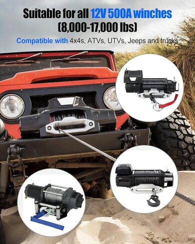 Winch Solenoid Contactor Relay Kit, 12V 500A Winch Control with Waterproof Box, Fits for 8000lbs-17000lbs ATV UTV Jeep Trailer Winches, Pre-Wired in Kuwait