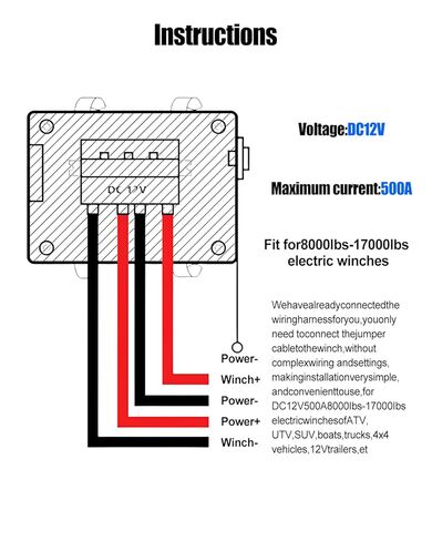 Winch Solenoid Contactor Relay Kit, 12V 500A Winch Control with Waterproof Box, Fits for 8000lbs-17000lbs ATV UTV Jeep Trailer Winches, Pre-Wired in Kuwait